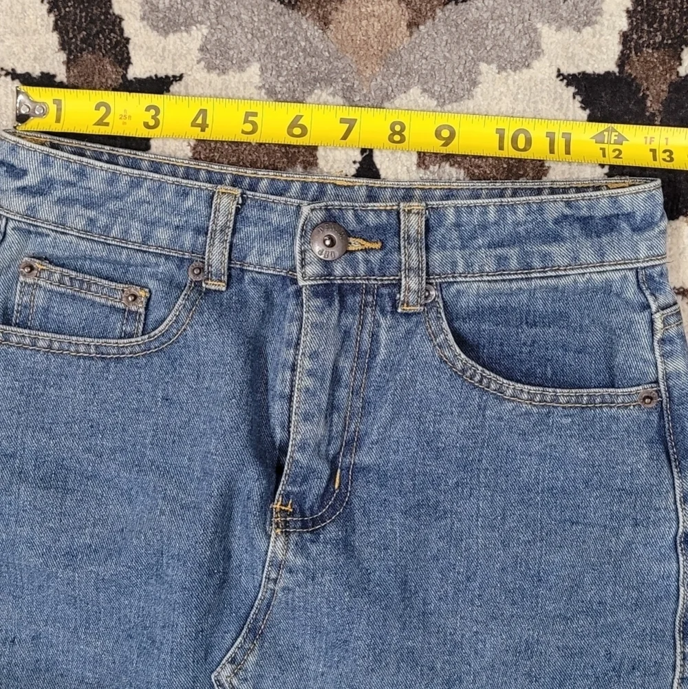 Liquor N Poker Raw Hem Medium Wash Denim Mini Skirt Sz 2/ UK 6 - Picture 10 of 10